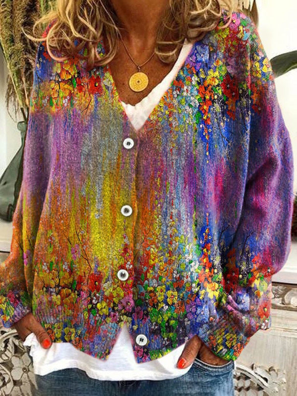 Abstract Printing Casual Cloak Coat Cardigan Sweater