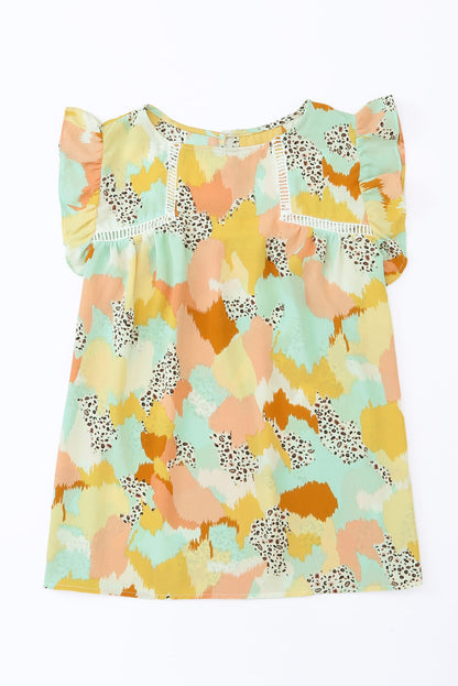 Yellow Abstract Printed Flutter Sleeveless Shirt