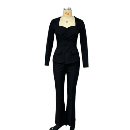 Women's Solid Color Slim Suit Straight-leg Pants Suit