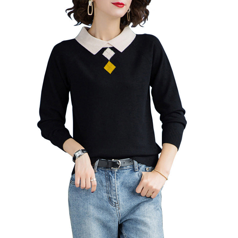 Autumn Winter Assorted Colors Lapel Knitwear Women