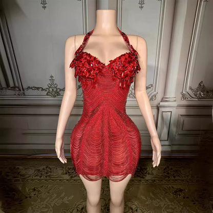 Robe rétroéclairée à diamants Red Dew pour femme