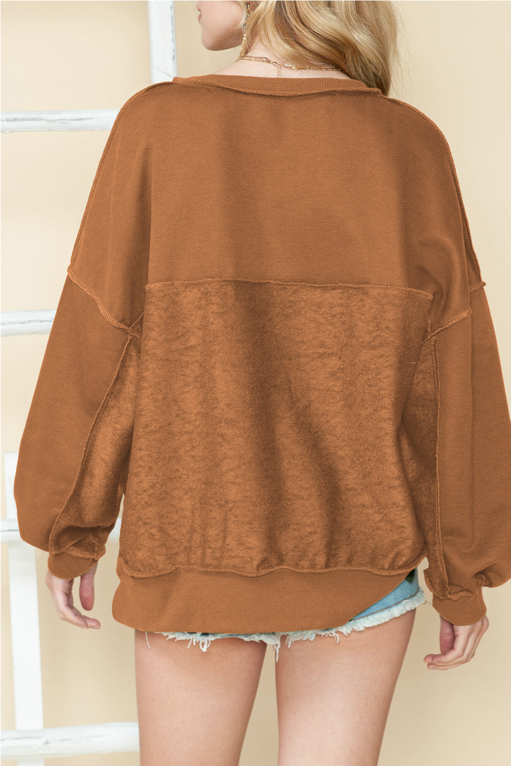 Sweat-shirt Henley ample à épaules tombantes rose vif