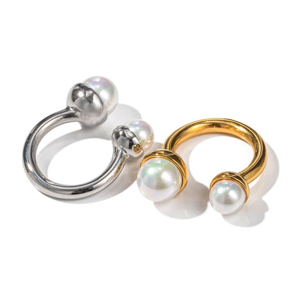 18K gold fashionable personality matching large and small pearl design ring