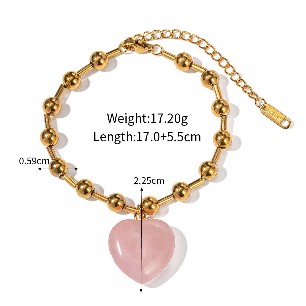 18K Gold Trendy Simple Beads with Heart Design Versatile Necklace Bracelet Set