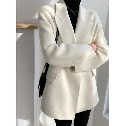 Manteau cachemire Double face en forme de cocon Style Hepburn petit Blazer en laine court femme