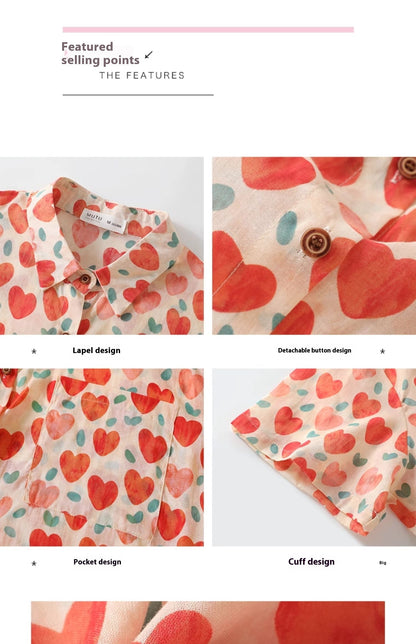 Women's Hong Kong Style Retro Heart Printing Shirt