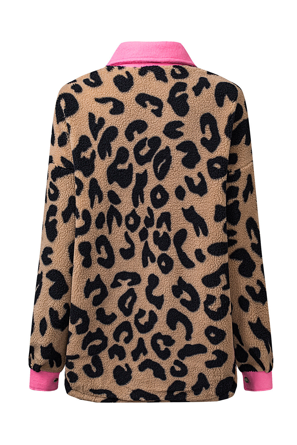 Black Contrast Trimmed Leopard Teddy Shacket