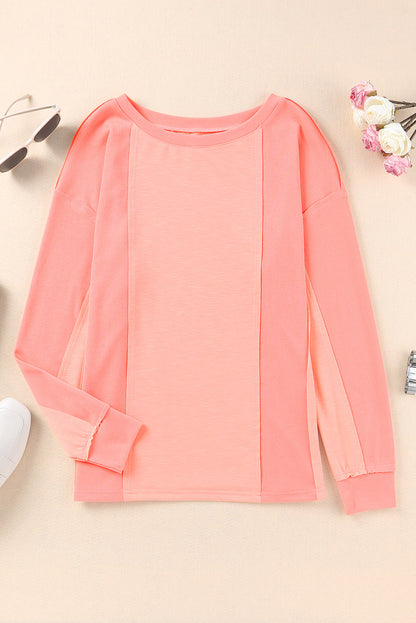 Pink Solid Color Patchwork Long Sleeve Top