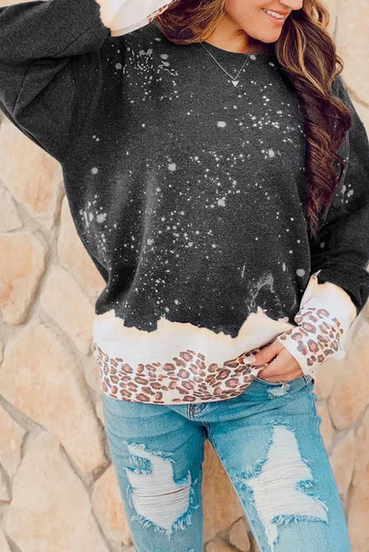 Fiery Red Leopard Bleached Pullover Sweatshirt