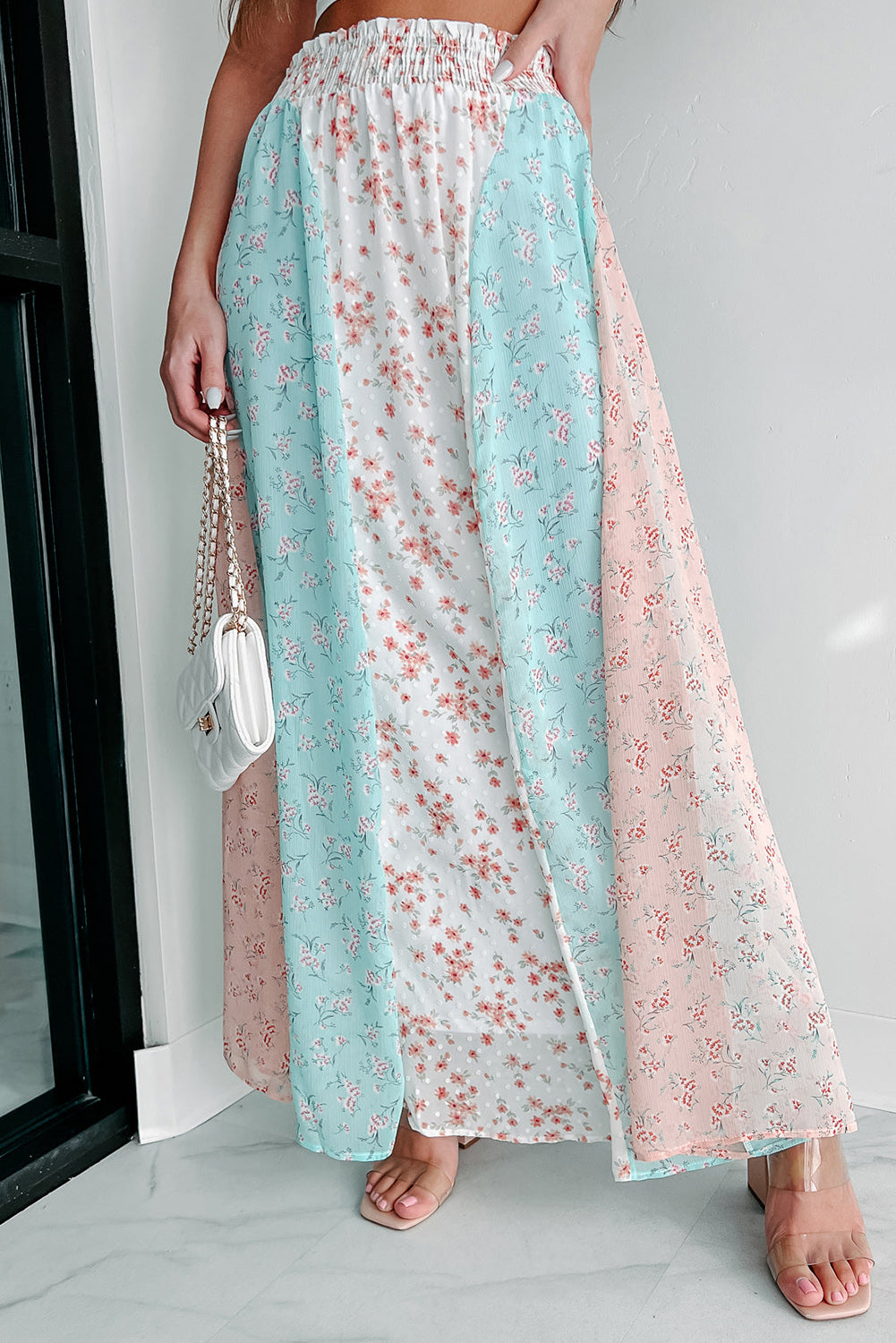 White Multi Floral Print Maxi Skirt