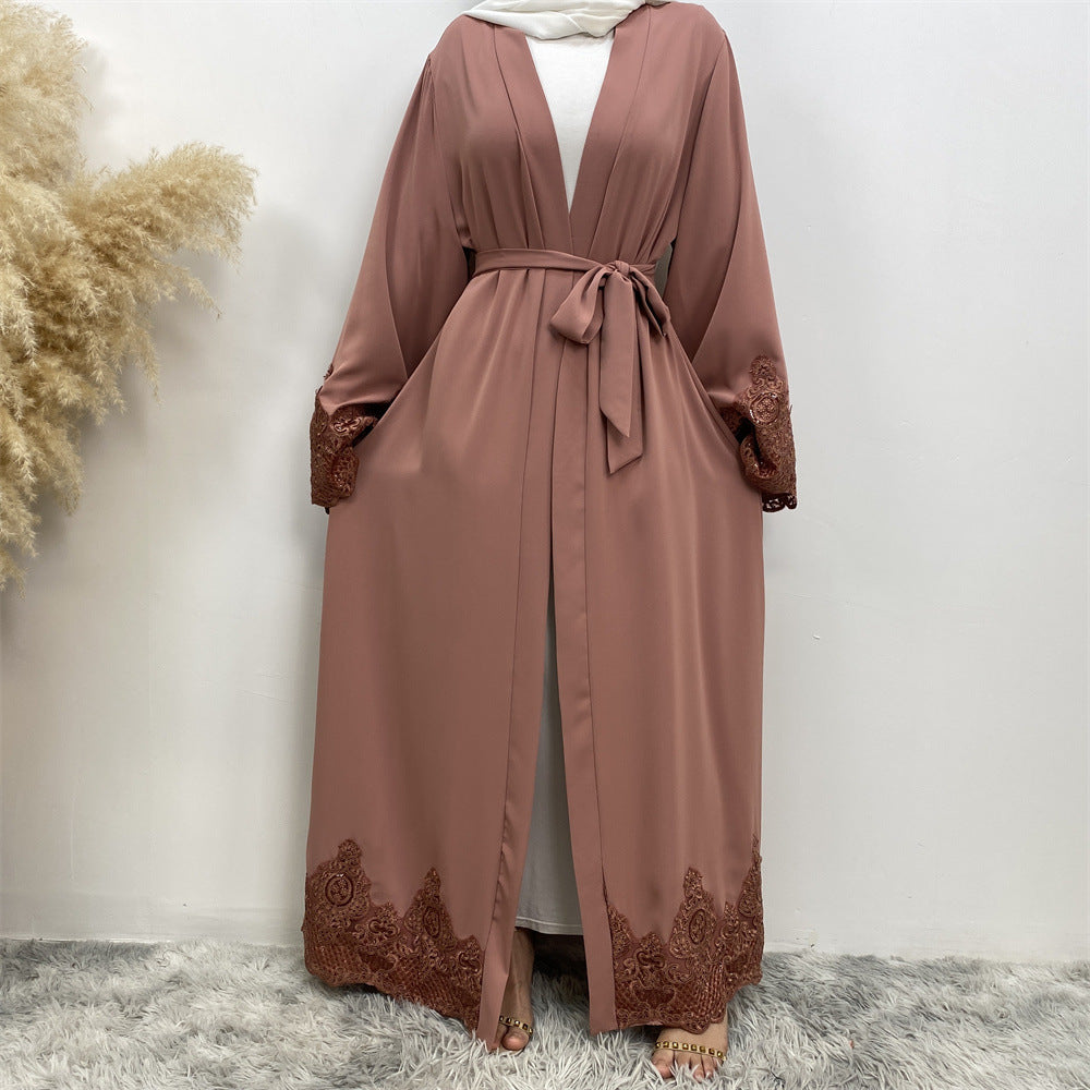 Robe cardigan brodée en dentelle décontractée à la mode