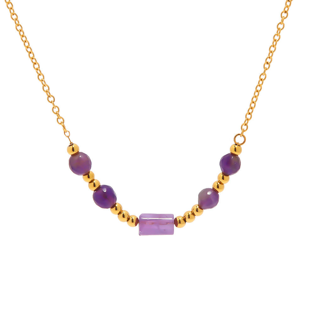 18K Gold Exquisite Fashion with Purple Crystal Pendant Design Versatile Necklace