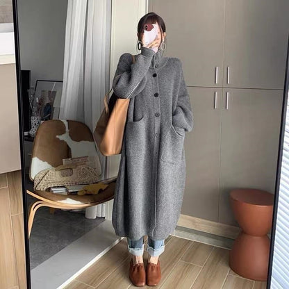 Turtleneck Sweater Women's Single-breasted Solid Color Long Sleeve Coat