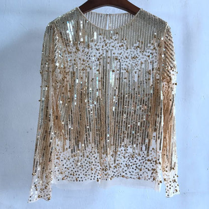 Chemise à bascule à la mode, haut à paillettes pour femmes