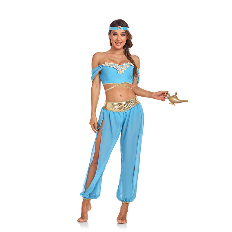 Robe princesse Jasmine pour femmes, tenue de spectacle sur scène d'Halloween