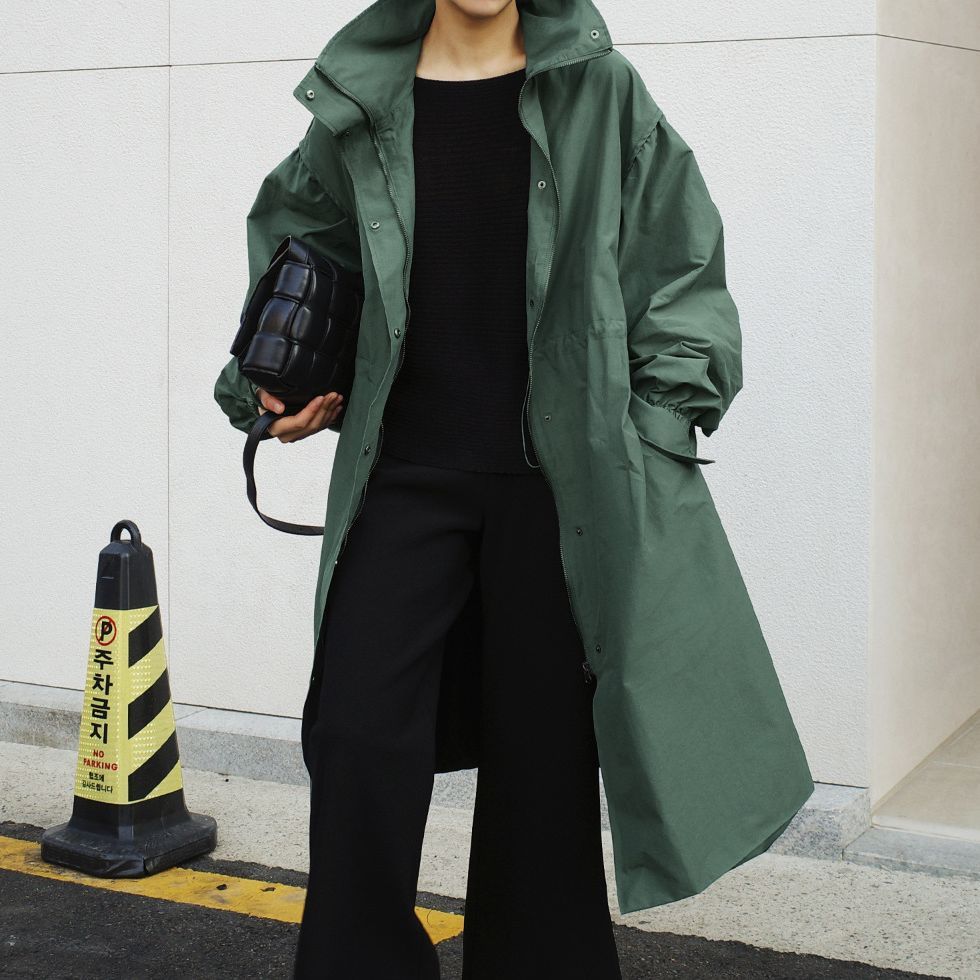 Autumn New Long Windbreaker Korean Style Stand Collar Drawstring Waist-controlled Long Sleeves Loose Trench Coat