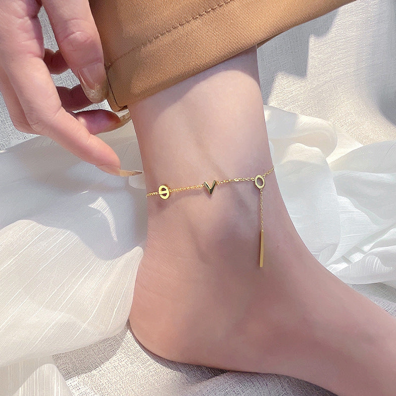 18k gold fashion simple love font design versatile anklet