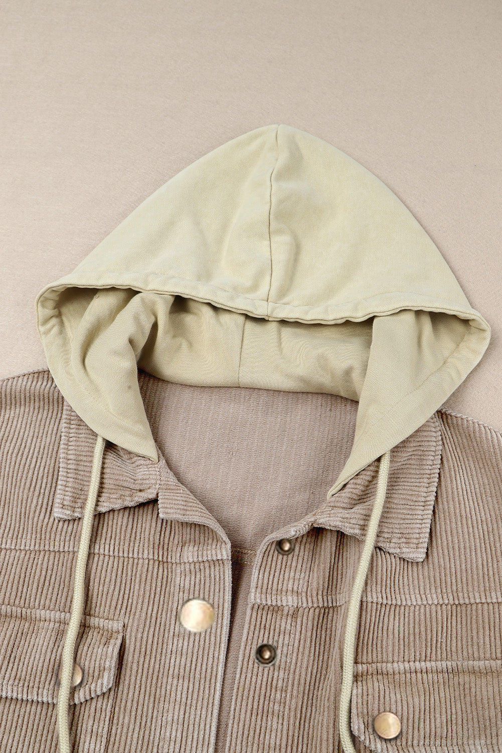 Green Color Block Button Down Hooded Corduroy Jacket