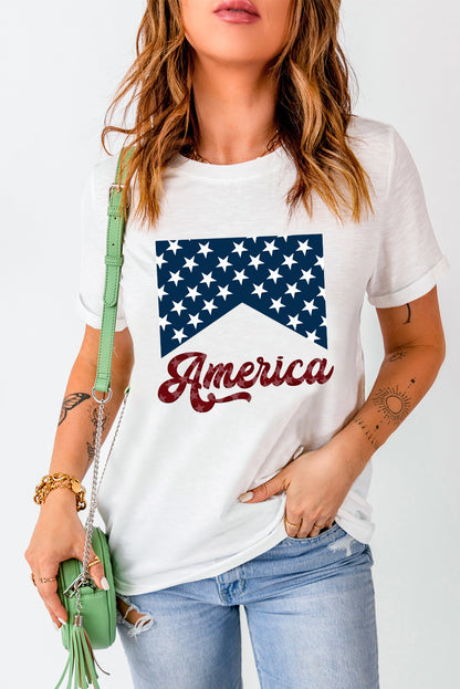 Weißes, lässiges America Stars Grafik-T-Shirt mit Rundhalsausschnitt