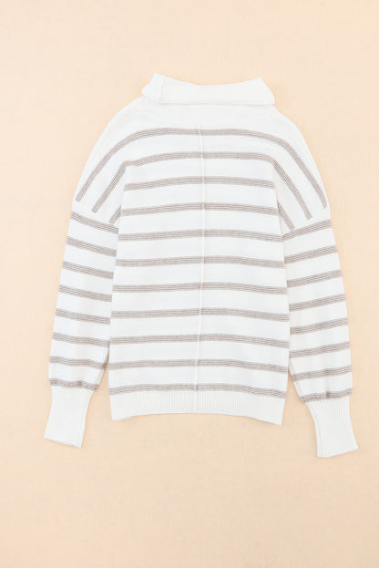 Cowl Neck Striped Print Drop Shoulder Sweater