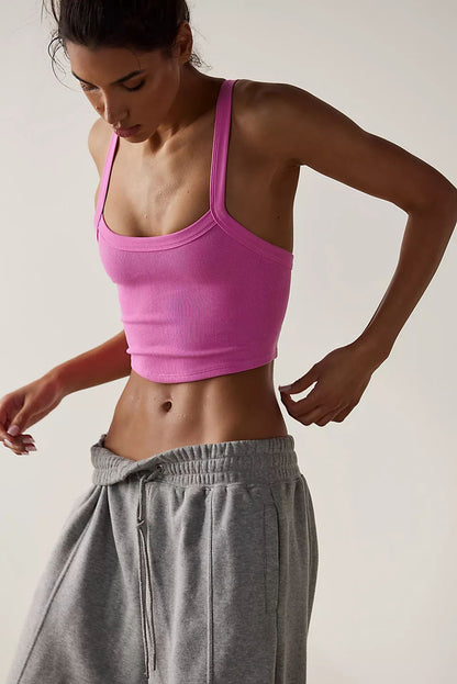 Bonbon Athletic Ribbed Knit Cropped Cami Top