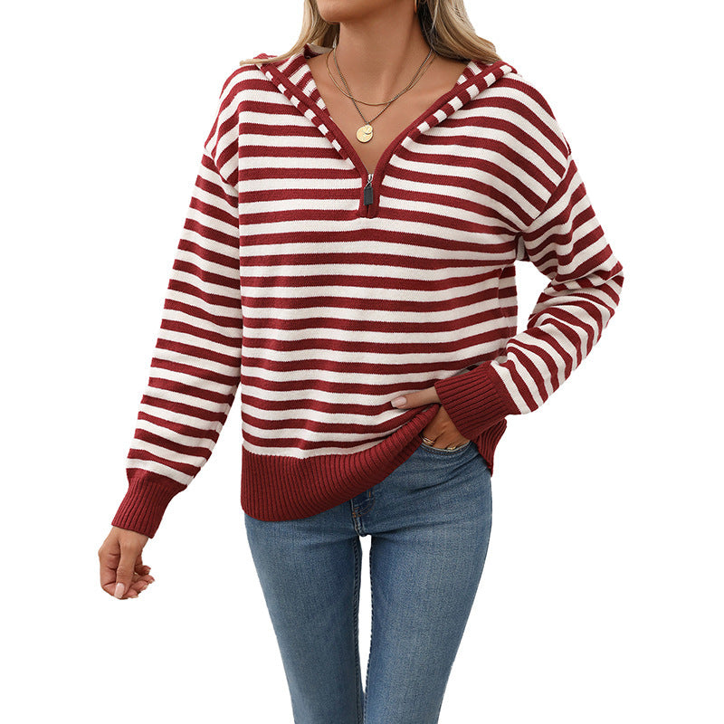 Pull rayé à col en V pour femme