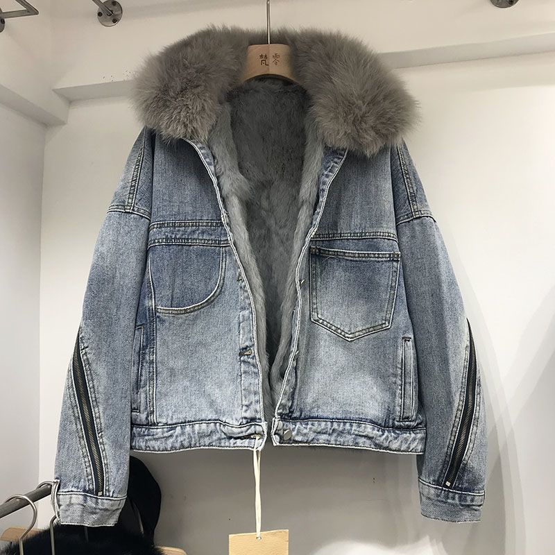 Manteau ample en denim intérieur pour femme