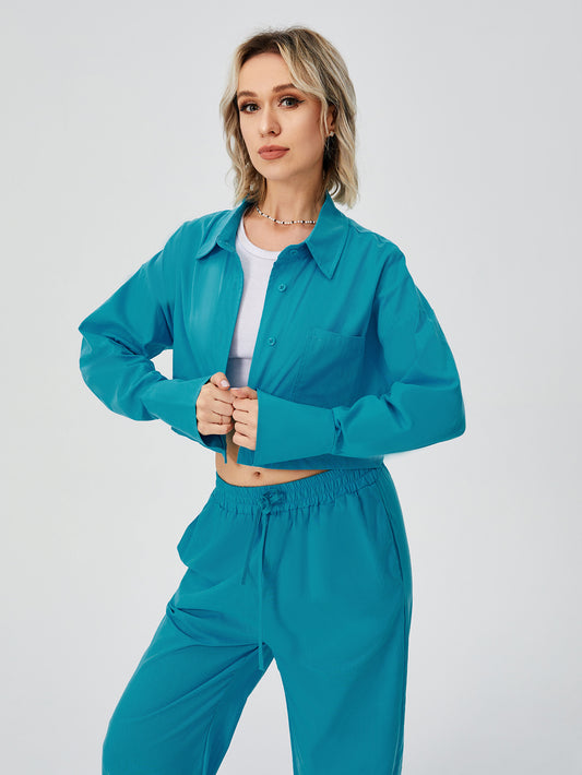 Zweiteilige Damen-Outfits für Damen, langärmlig, geknöpft, weites Bein, Loungewear-Pyjama-Set