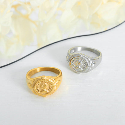 18K gold noble and elegant portrait relief design versatile ring