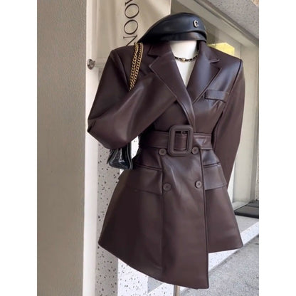 Manteau en cuir rétro à la mode pour femme