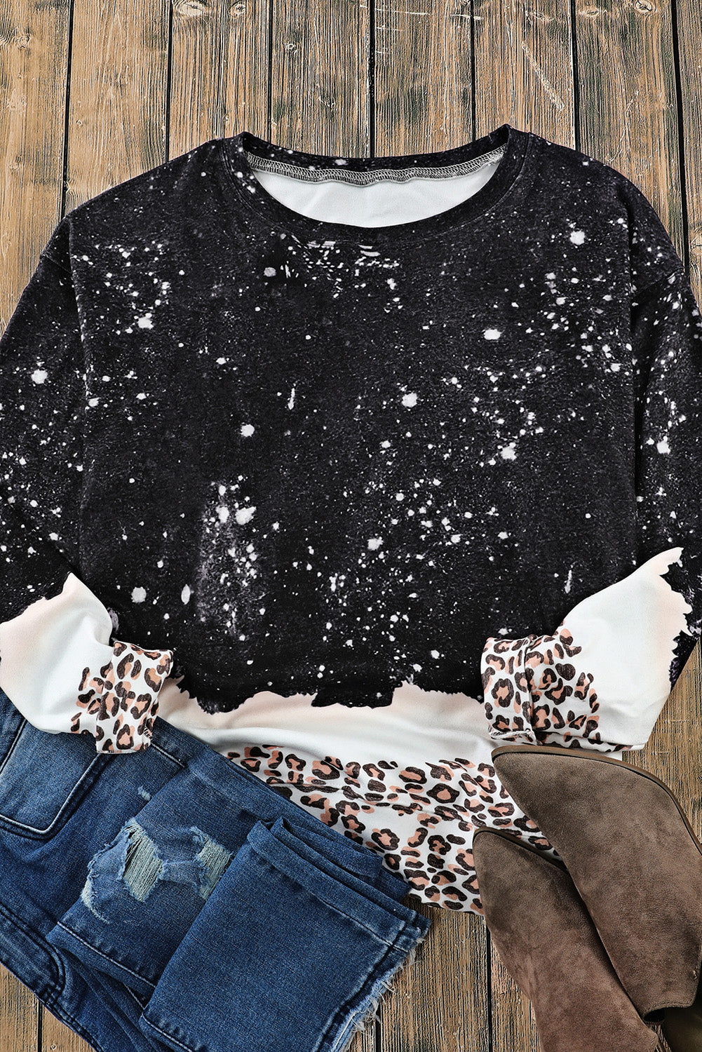 Fiery Red Leopard Bleached Pullover Sweatshirt