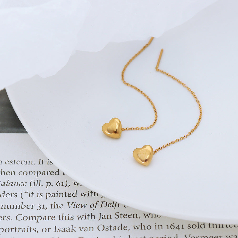 Boucles d'oreilles en forme de cœur noble et exquise en or 18 carats, avec pompon, vent Simple