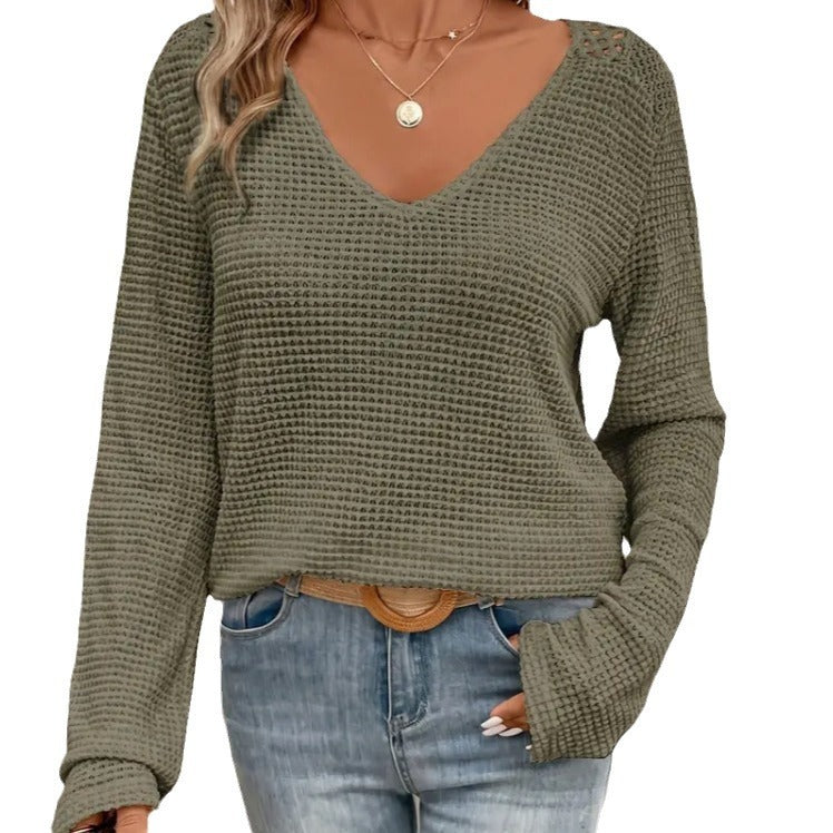 Women's V-neck Solid Color Fashion Knitted Blouse