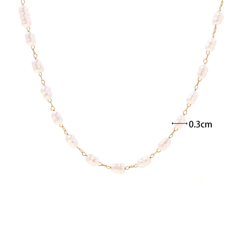 Or 18 carats Mode Einfache Süßwasserperlen Vielseitige Halskette