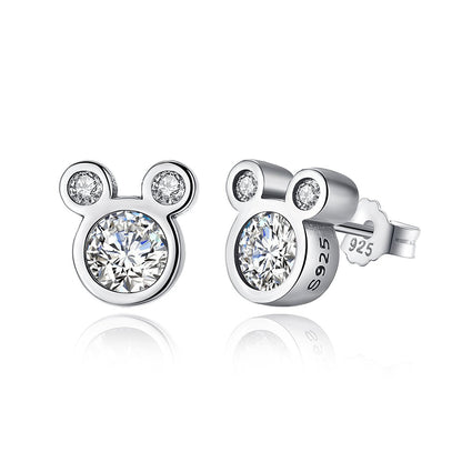 Zarte, schillernde Diamant-Mickey-Mouse-Design-Zirkonia-Ohrringe