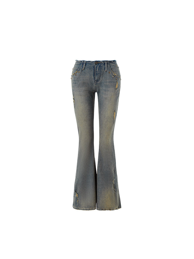 Vintage Washed Distressed Straight Leg Jeans