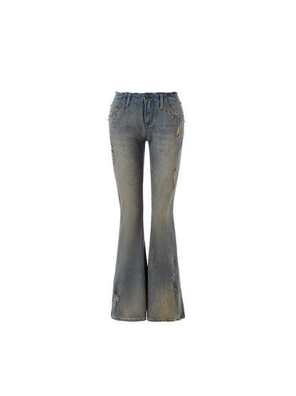 Vintage Washed Distressed Straight Leg Jeans