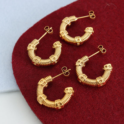 18K Gold Trendy Personalized Round Screw Design Versatile Earrings