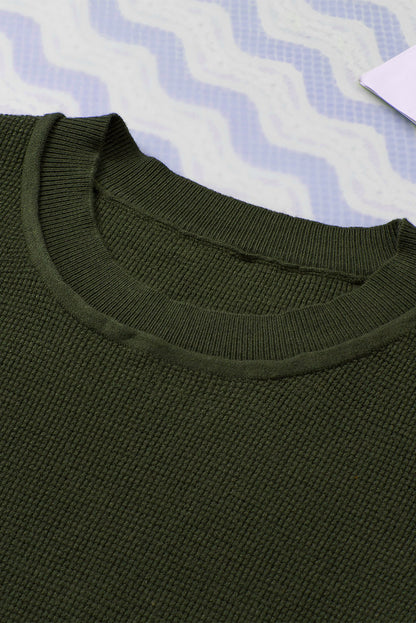 Pull en tricot uni à manches rayées vert