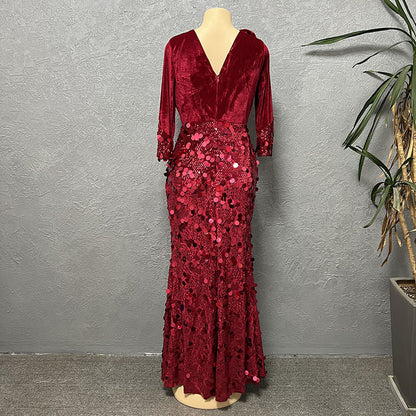 Robe de soirée à paillettes en velours à la mode