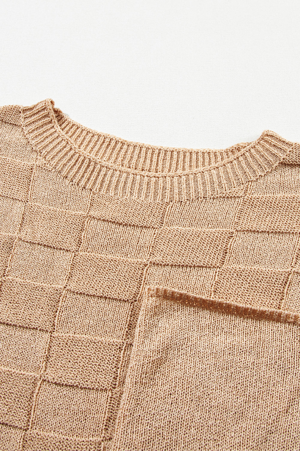 Dusty Pink Lattice Textured Knit Short Sleeve Sweater