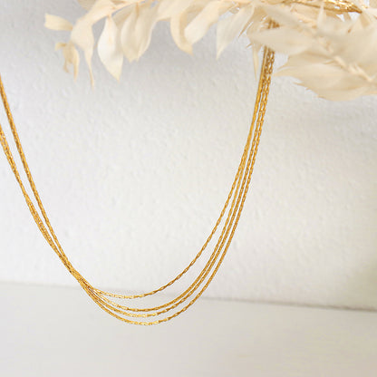 18K Gold Noble Atmosphere Thin Chain Multi-layered Design Simple Necklace