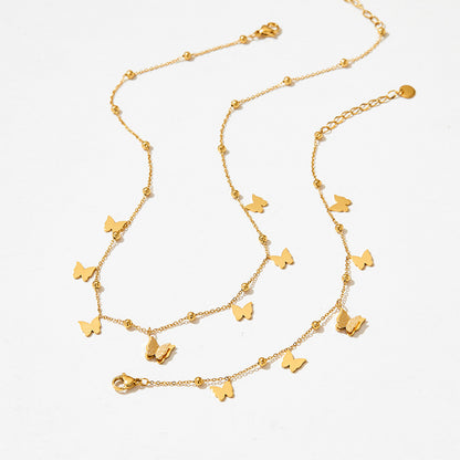 18K Gold Exquisite Simple Butterfly and Bead Design Versatile Necklace