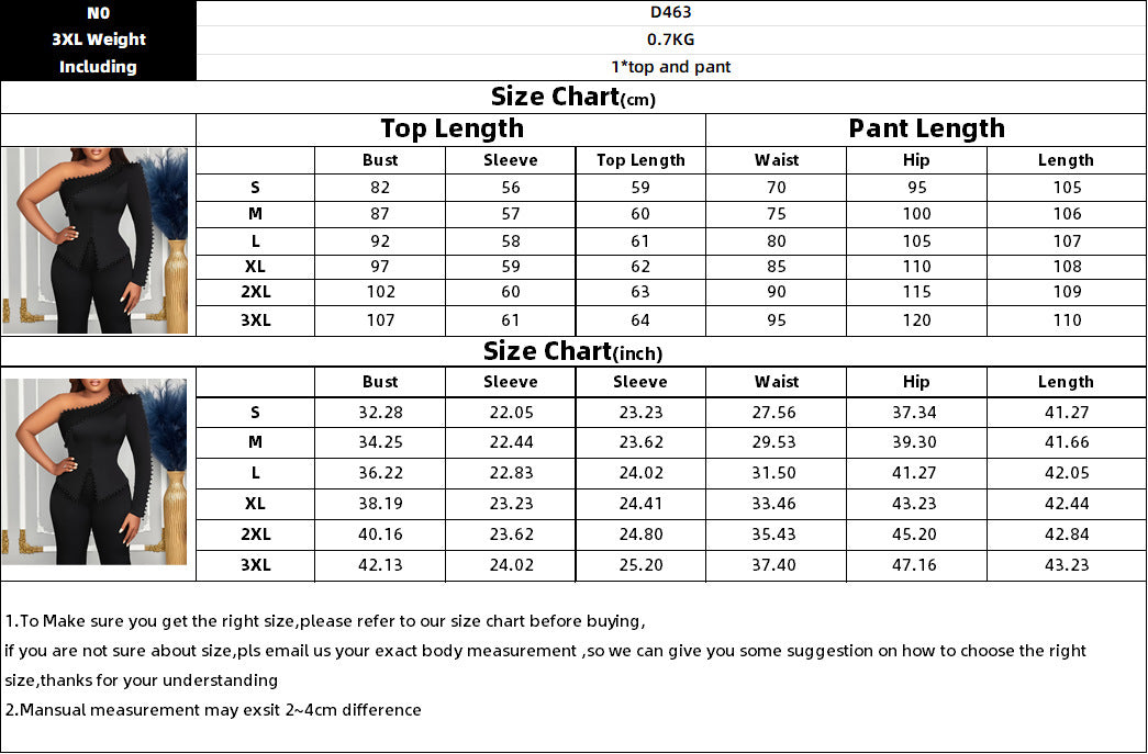 Women's Fashion Temperament Diagonal Shoulder Beaded Ol Two-piece Set