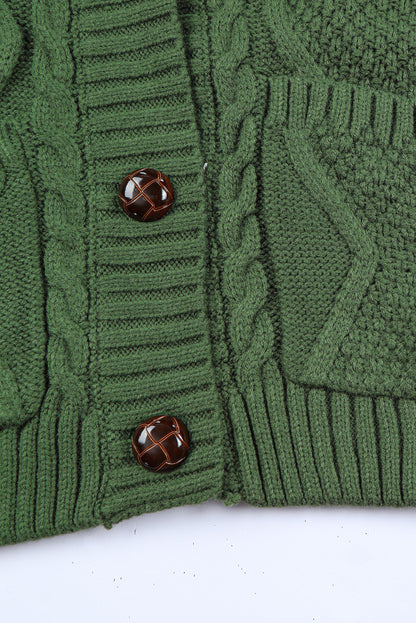 Cardigan pull court texturé avec poches et boutons vert