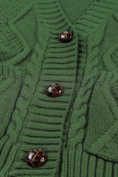 Cardigan pull court texturé avec poches et boutons vert