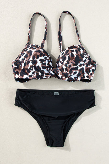 Ensemble de bikini léopard noir à buste torsadé