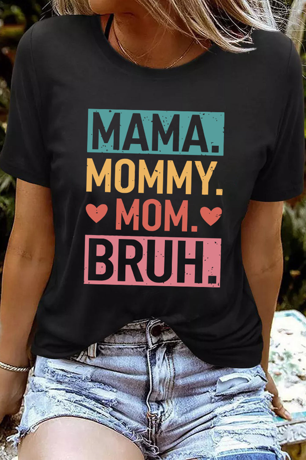 T-shirt noir avec lettre MAMA MOMMY MOM BRUH