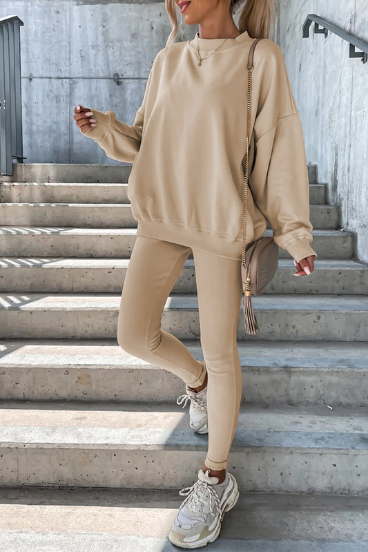 Ensemble deux pièces beige uni sweat-shirt et leggings