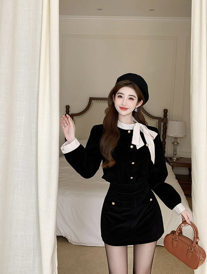 Classic Style French Style Bow Velvet Suit